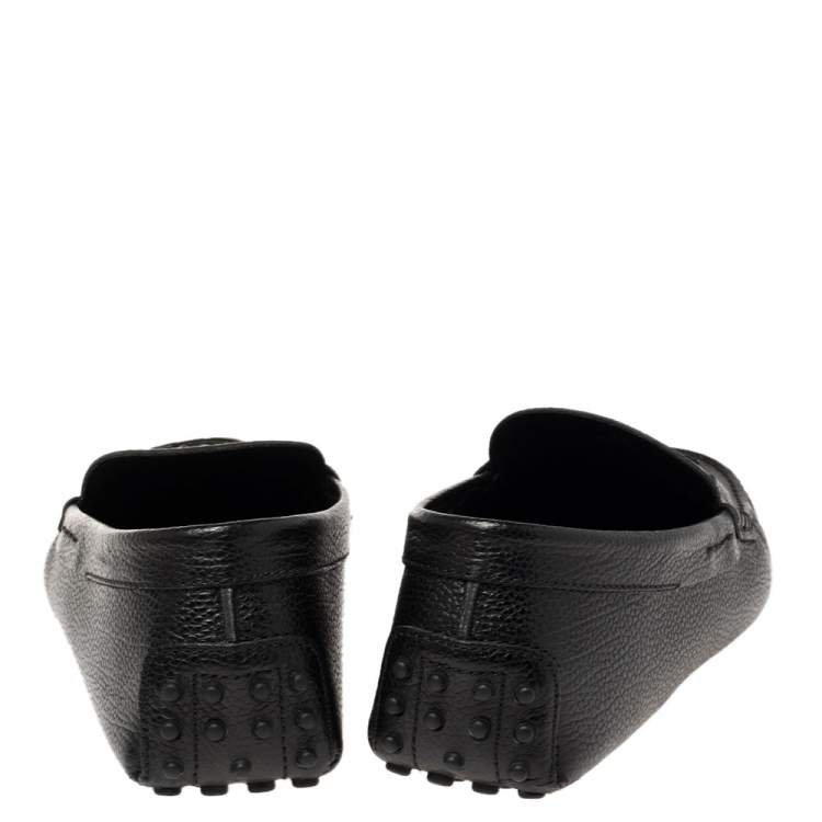 Pre Owned Tod's Black Leather Double T Slip On Loafers Size 41.5