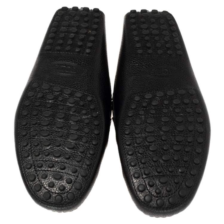 Pre Owned Tod's Black Leather Double T Slip On Loafers Size 41.5