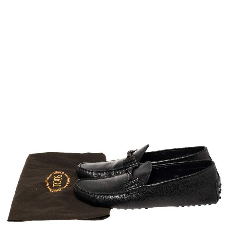 Pre Owned Tod's Black Leather Double T Slip On Loafers Size 41.5