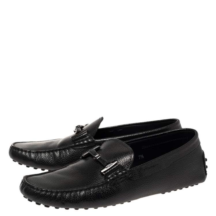 Pre Owned Tod's Black Leather Double T Slip On Loafers Size 41.5