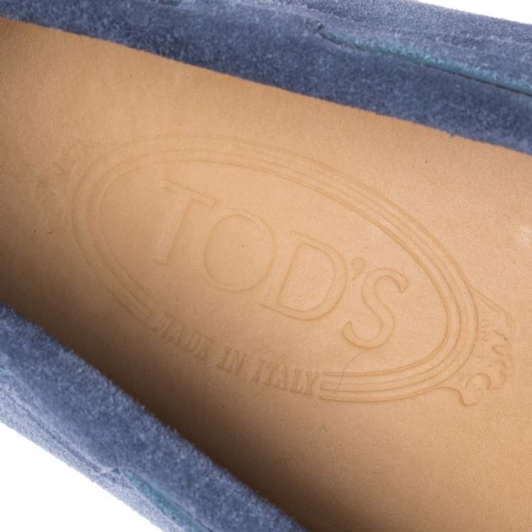 Pre Owned Tods Blue Suede Bow Loafers Size 41