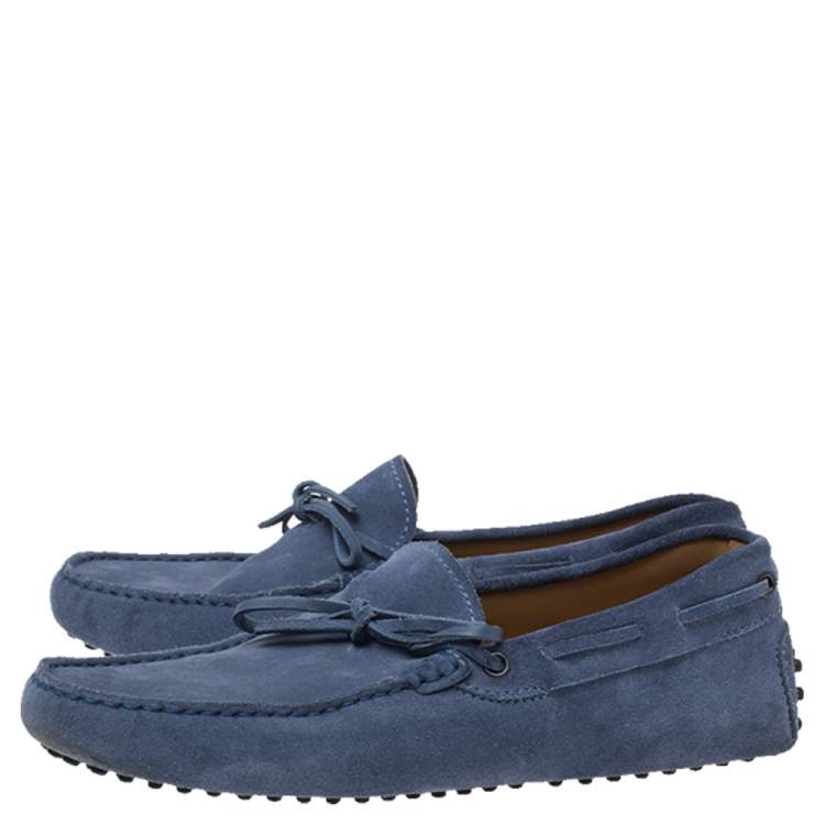 Pre Owned Tods Blue Suede Bow Loafers Size 41