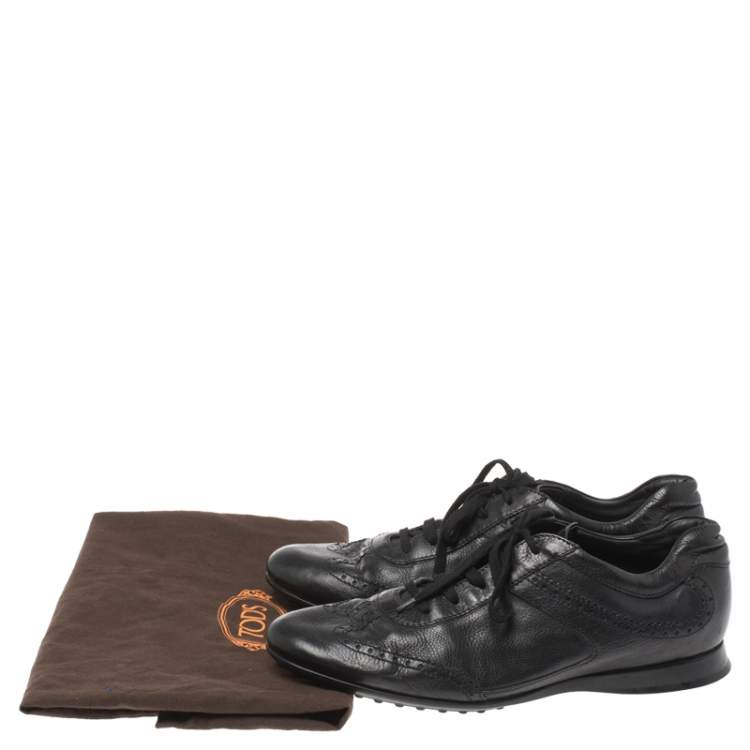 Pre Owned Tod's Black Brogue Leather Lace Low Top Sneakers Size 41.5