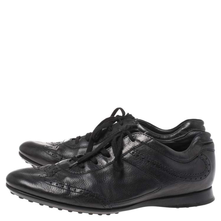 Pre Owned Tod's Black Brogue Leather Lace Low Top Sneakers Size 41.5