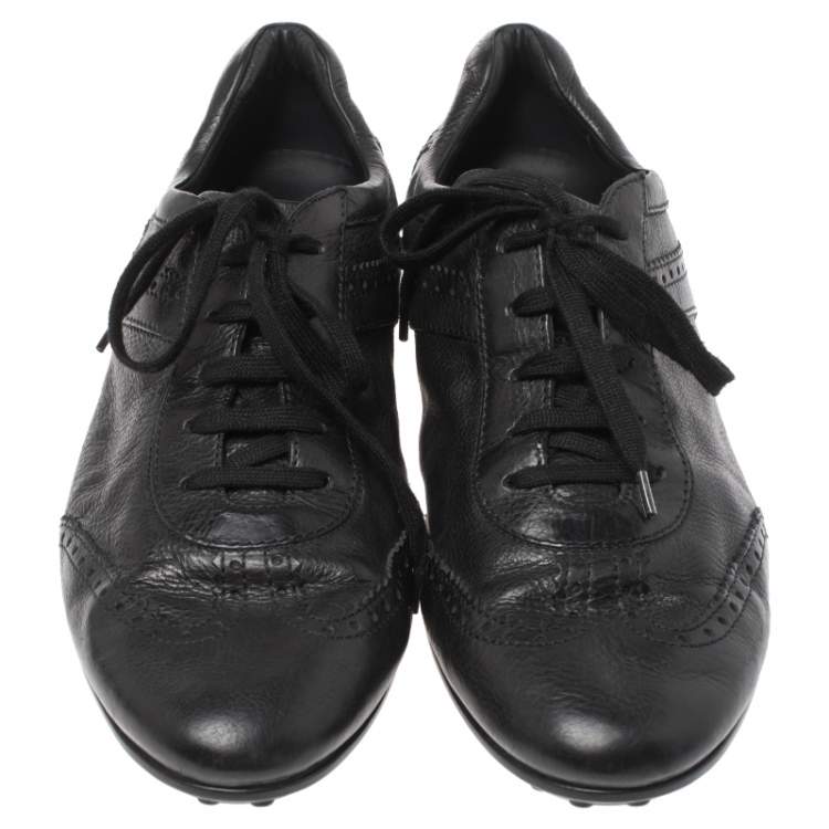 Pre Owned Tod's Black Brogue Leather Lace Low Top Sneakers Size 41.5