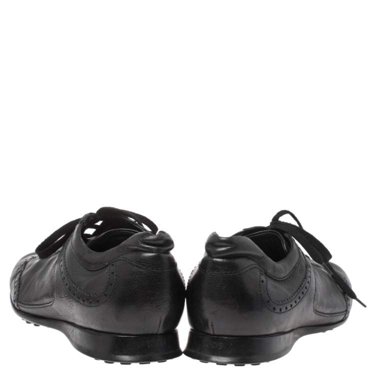 Pre Owned Tod's Black Brogue Leather Lace Low Top Sneakers Size 41.5