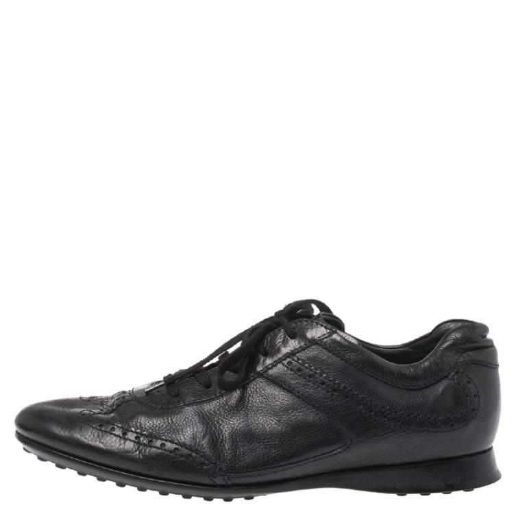 Pre Owned Tod's Black Brogue Leather Lace Low Top Sneakers Size 41.5
