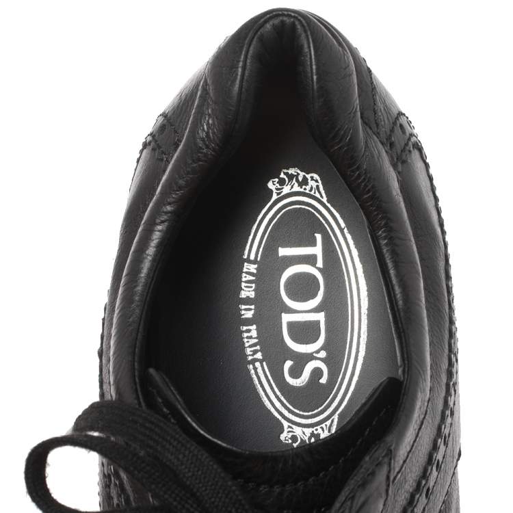 Pre Owned Tod's Black Brogue Leather Lace Low Top Sneakers Size 41.5