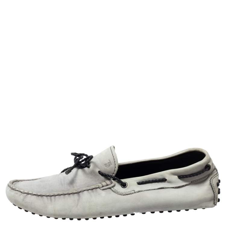 مملوكة مسبقًا Tod's Grey Leather Bow Slip On Loafers Size 43