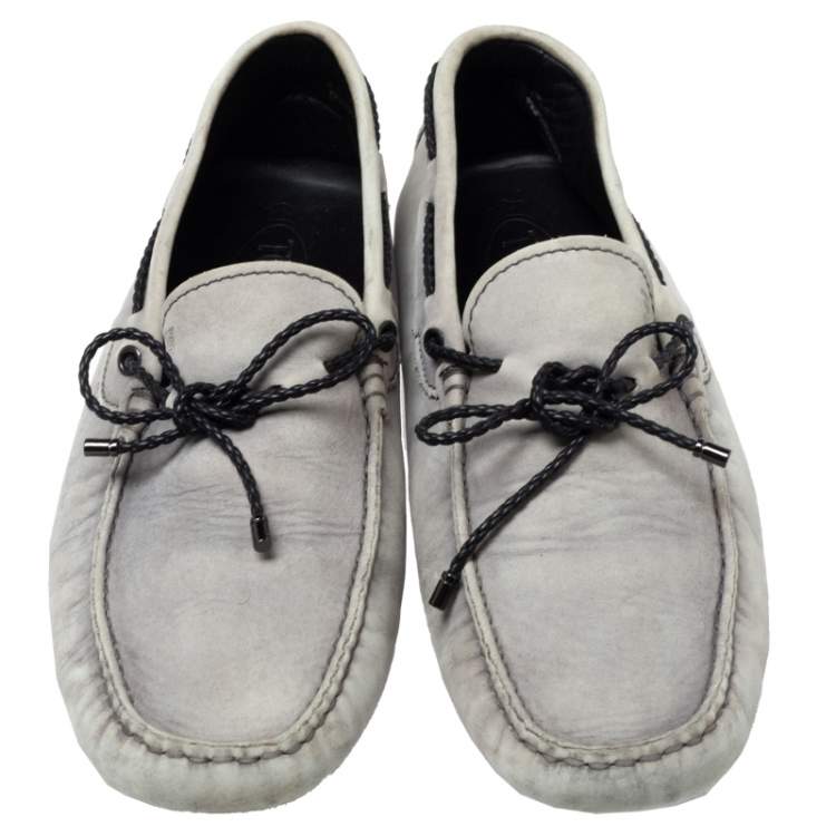 مملوكة مسبقًا Tod's Grey Leather Bow Slip On Loafers Size 43