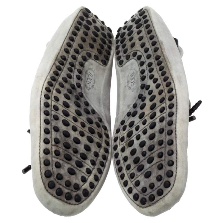 مملوكة مسبقًا Tod's Grey Leather Bow Slip On Loafers Size 43