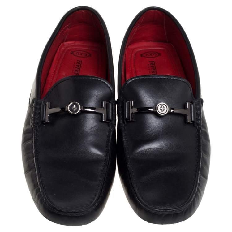 Pre Owned Tod's for Ferrari Black Leather Loafers Size 41
