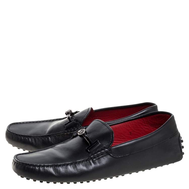 Pre Owned Tod's for Ferrari Black Leather Loafers Size 41