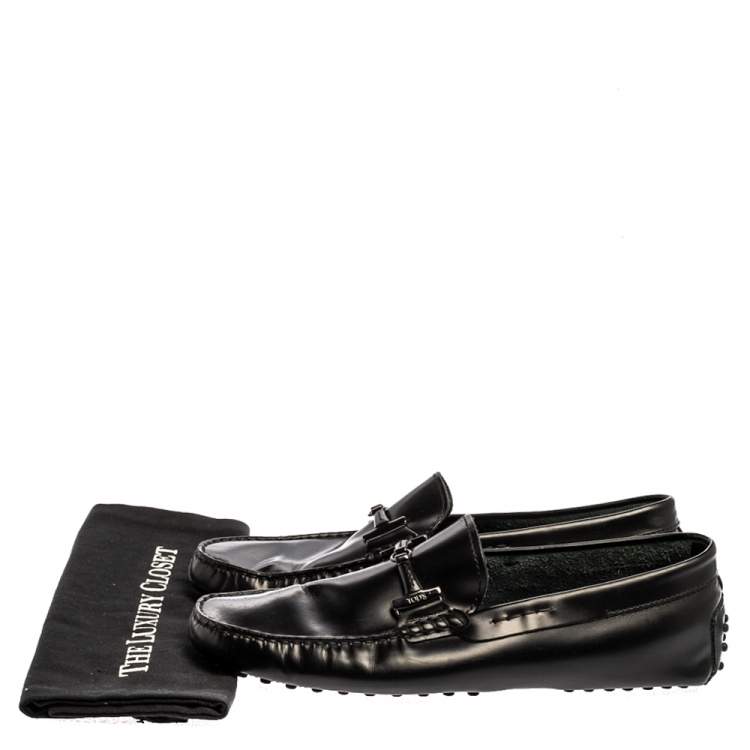 Pre Owned Tod’s Black Leather Double T Slip On Loafers Size 42.5