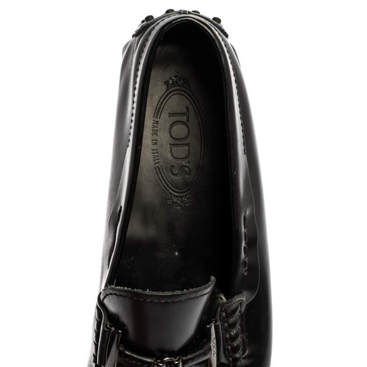 Pre Owned Tod’s Black Leather Double T Slip On Loafers Size 42.5