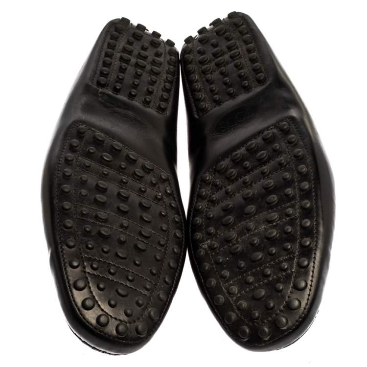 Pre Owned Tod’s Black Leather Double T Slip On Loafers Size 42.5