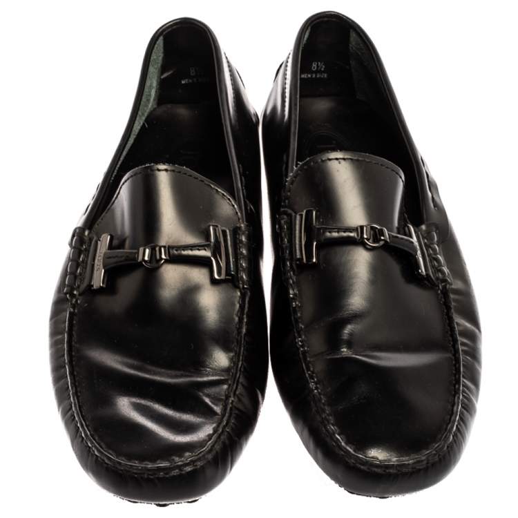 Pre Owned Tod’s Black Leather Double T Slip On Loafers Size 42.5