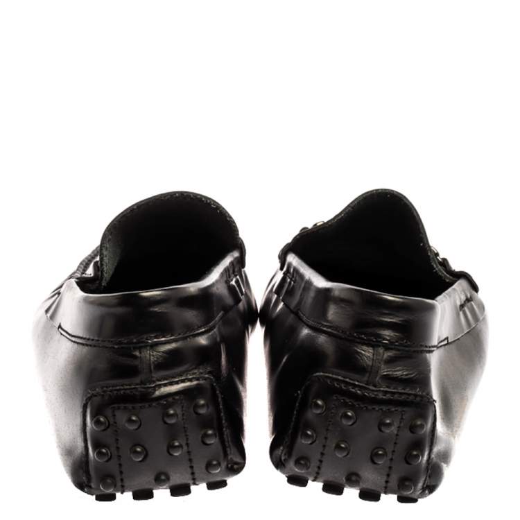 Pre Owned Tod’s Black Leather Double T Slip On Loafers Size 42.5