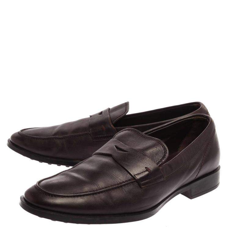 Pre Owned Tod's Dark Brown Leather Penny Loafers Size 40