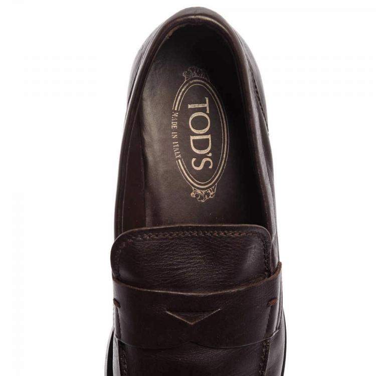 Pre Owned Tod's Dark Brown Leather Penny Loafers Size 40