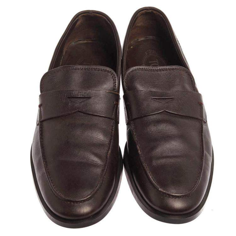 Pre Owned Tod's Dark Brown Leather Penny Loafers Size 40
