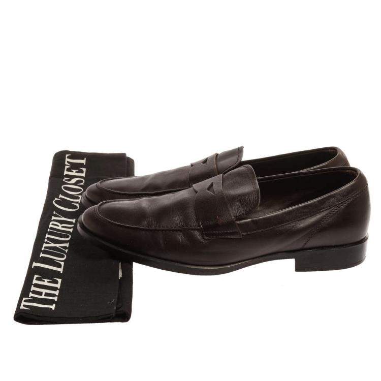 Pre Owned Tod's Dark Brown Leather Penny Loafers Size 40