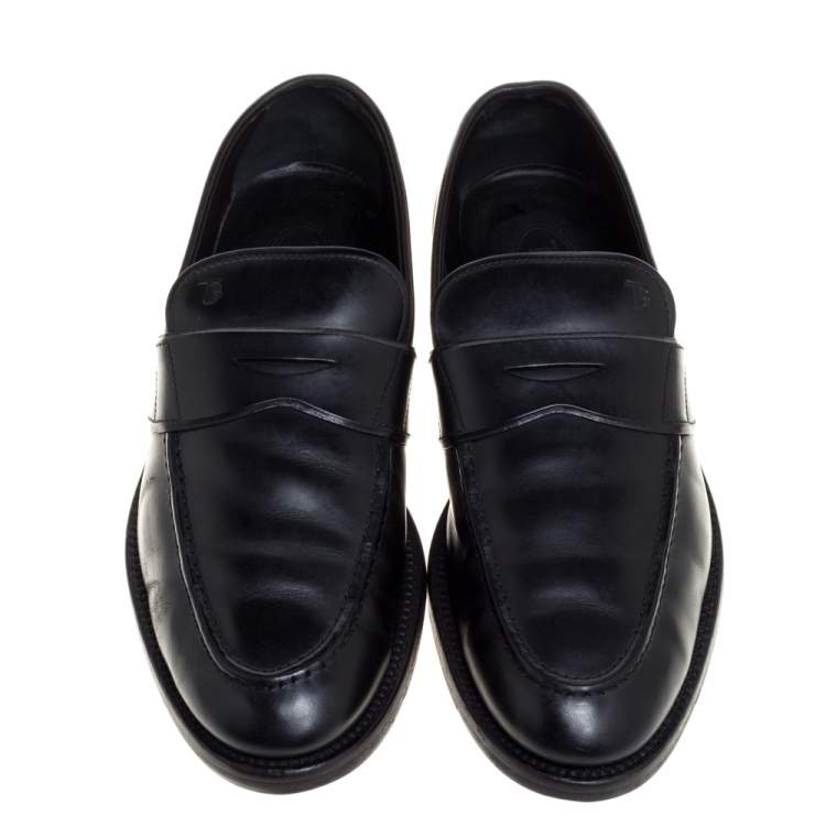 Pre Owned Tod's Black Leather Penny Slip On Loafers Size 40