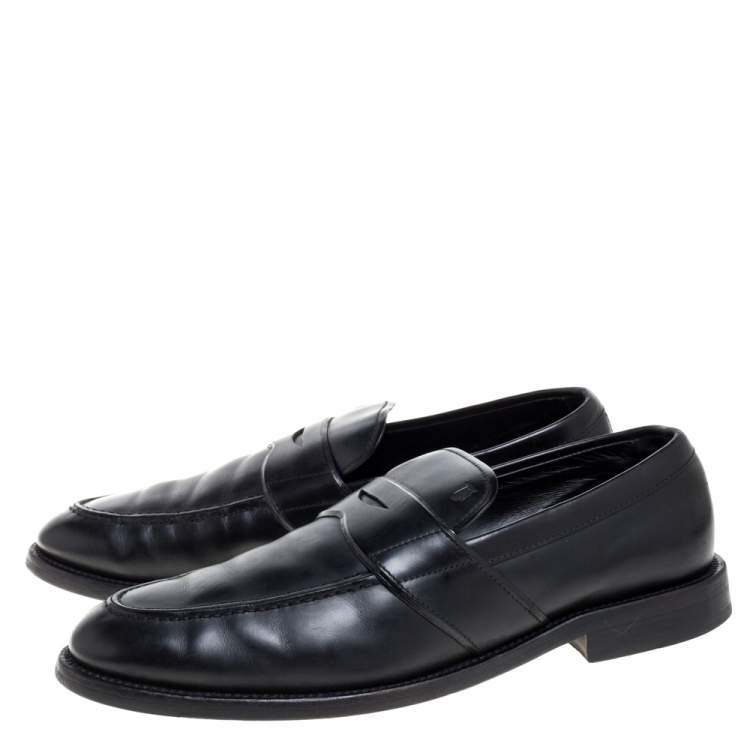 Pre Owned Tod's Black Leather Penny Slip On Loafers Size 40