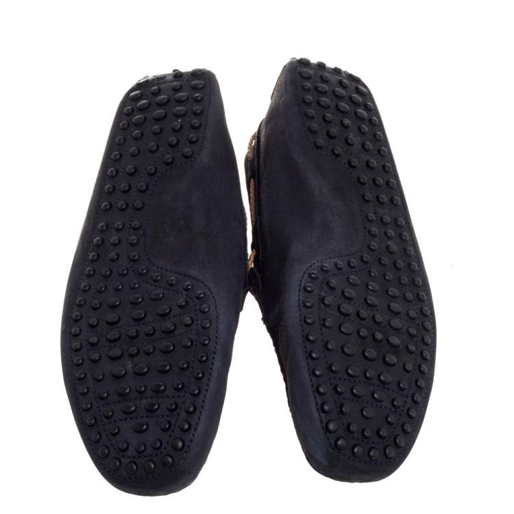 Pre Owned Tod's Navy Blue Suede Bow Driving Loafers Size 43