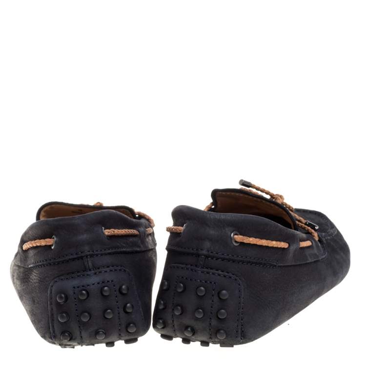 Pre Owned Tod's Navy Blue Suede Bow Driving Loafers Size 43