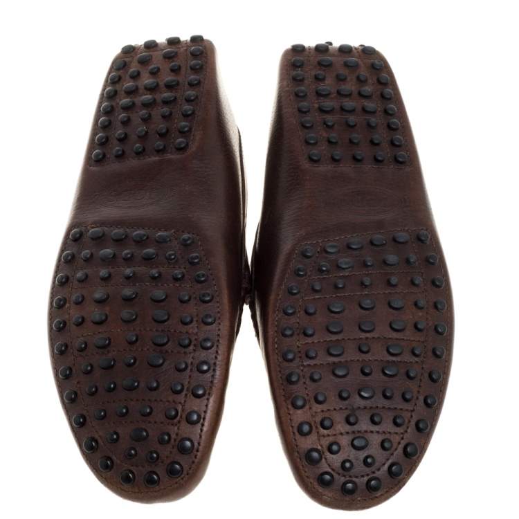 Pre Owned  Tod's Dark Brown Leather Penny Slip On Driving Loafers Size 40