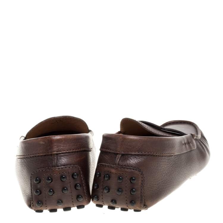 Pre Owned  Tod's Dark Brown Leather Penny Slip On Driving Loafers Size 40