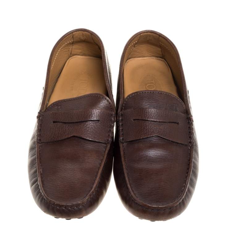 Pre Owned  Tod's Dark Brown Leather Penny Slip On Driving Loafers Size 40