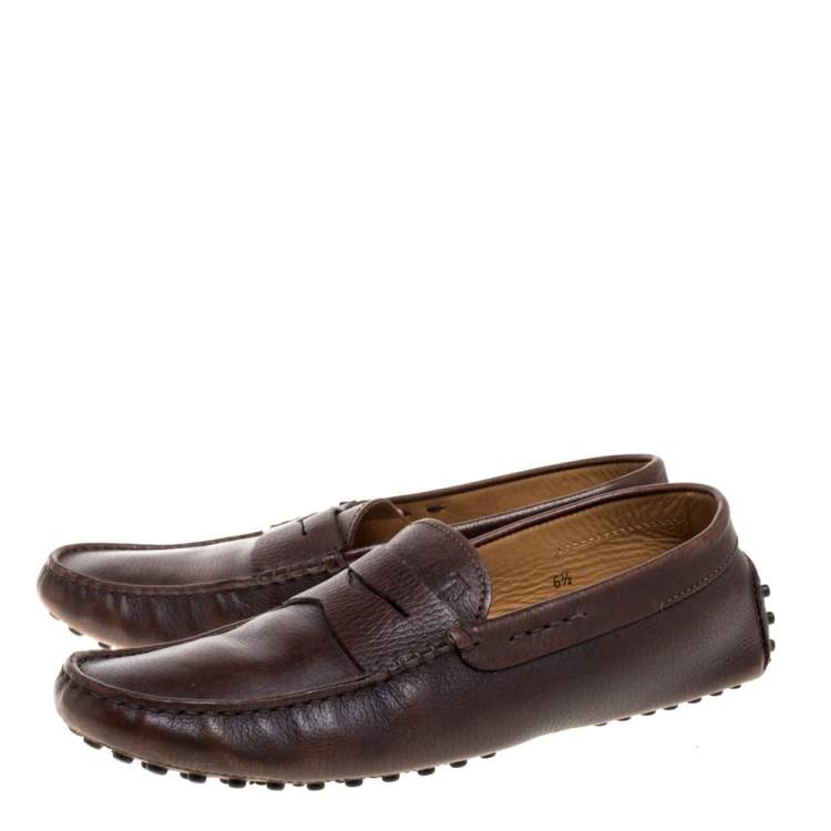 Pre Owned  Tod's Dark Brown Leather Penny Slip On Driving Loafers Size 40