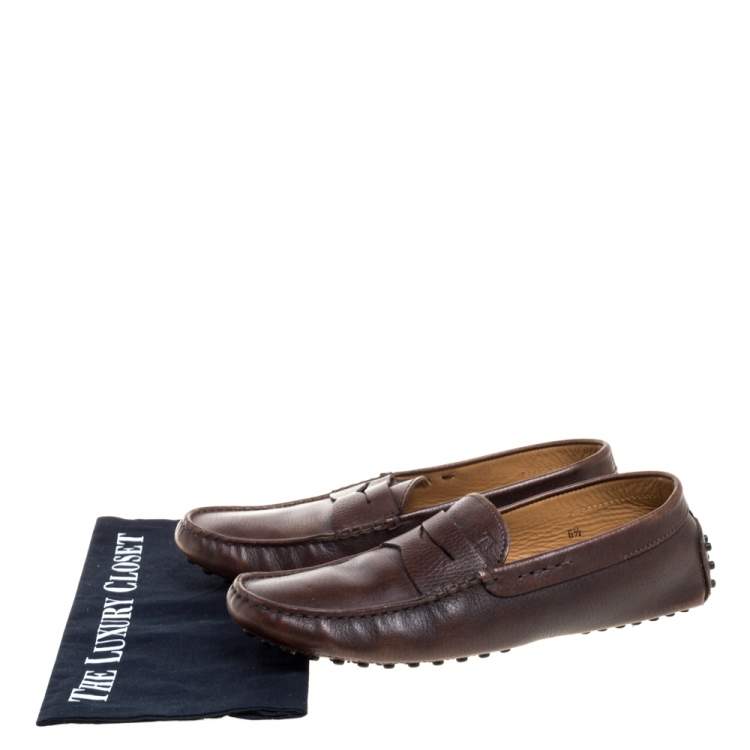 Pre Owned  Tod's Dark Brown Leather Penny Slip On Driving Loafers Size 40