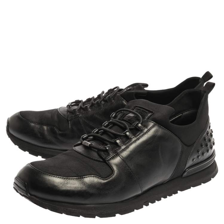 Pre Owned Tod's Black Leather and Nylon Lace Sneakers Size 47
