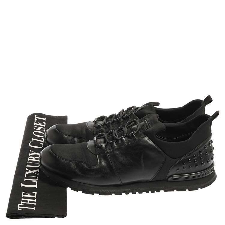 Pre Owned Tod's Black Leather and Nylon Lace Sneakers Size 47