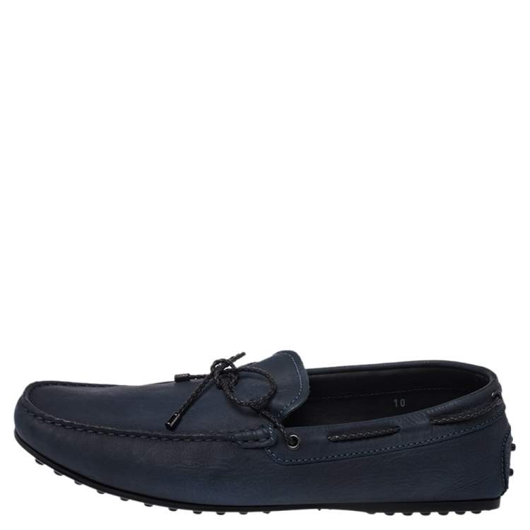 Pre Owned Tod's Blue Suede Bow Tassel Driver Loafers Size 44.5