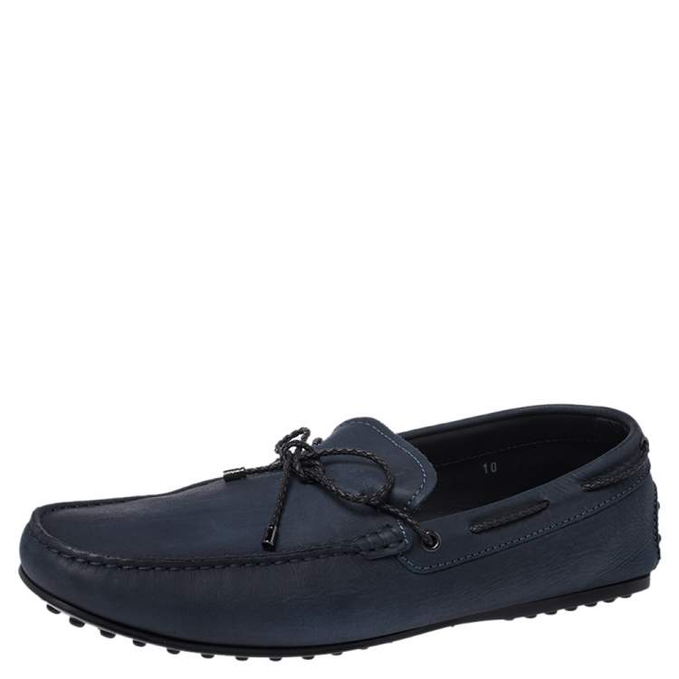 Pre Owned Tod's Blue Suede Bow Tassel Driver Loafers Size 44.5
