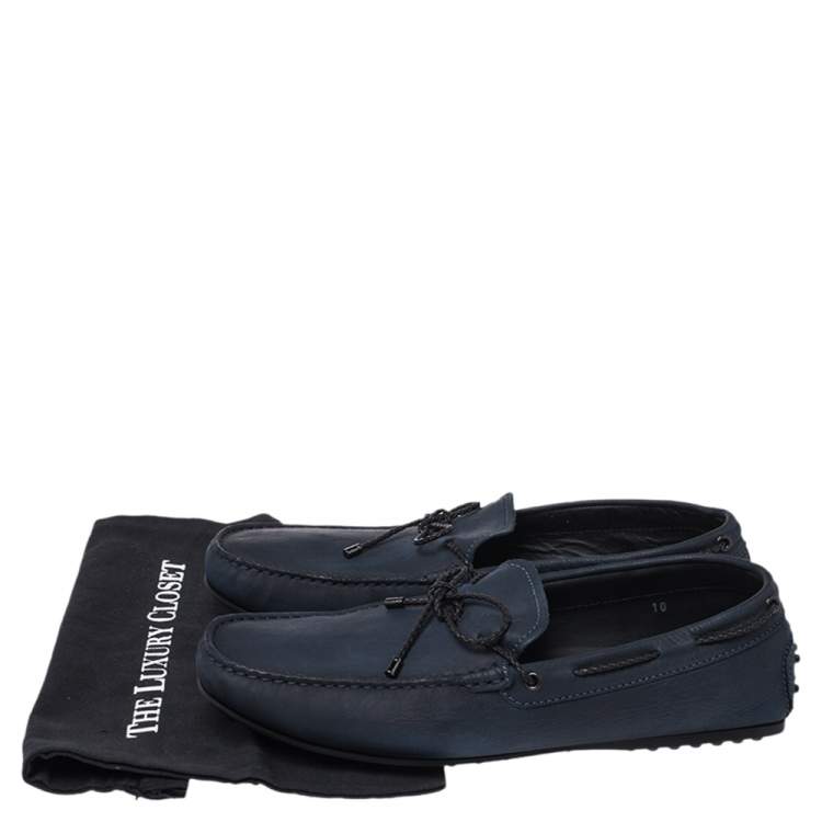 Pre Owned Tod's Blue Suede Bow Tassel Driver Loafers Size 44.5