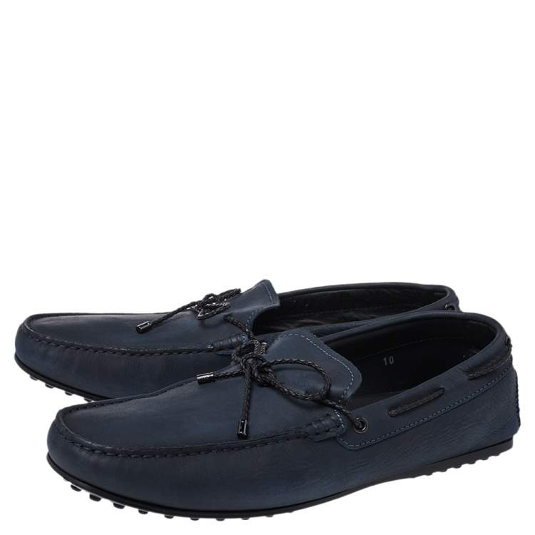 Pre Owned Tod's Blue Suede Bow Tassel Driver Loafers Size 44.5