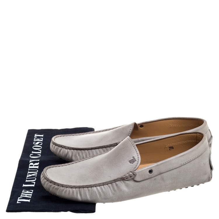 Pre Owned Tod's Grey Leather Slip On Loafers Size 41.5