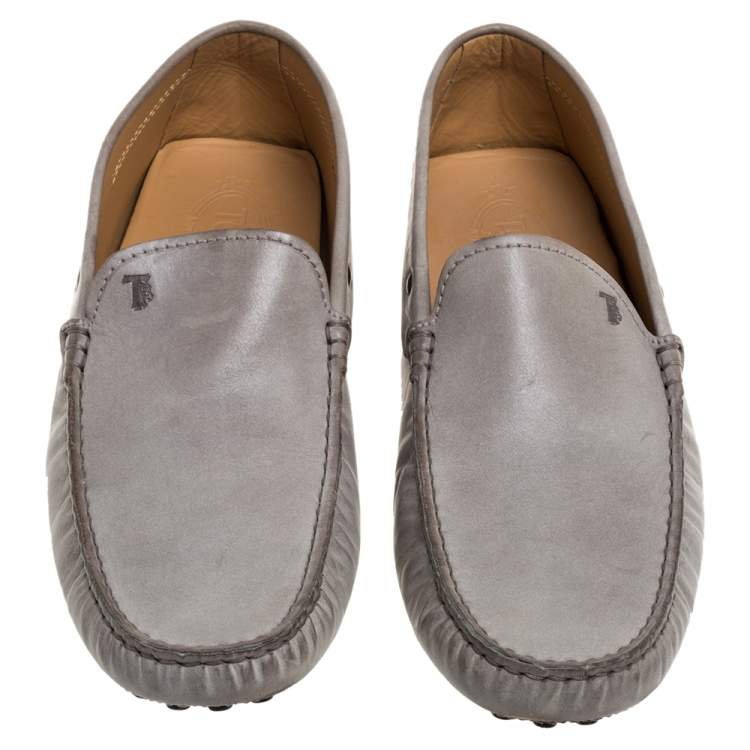 Pre Owned Tod's Grey Leather Slip On Loafers Size 41.5