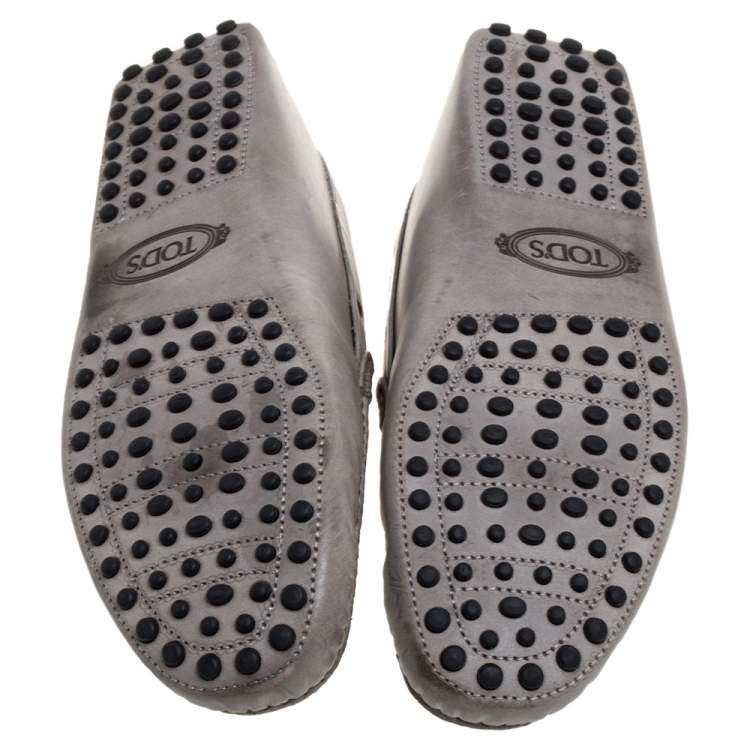 Pre Owned Tod's Grey Leather Slip On Loafers Size 41.5