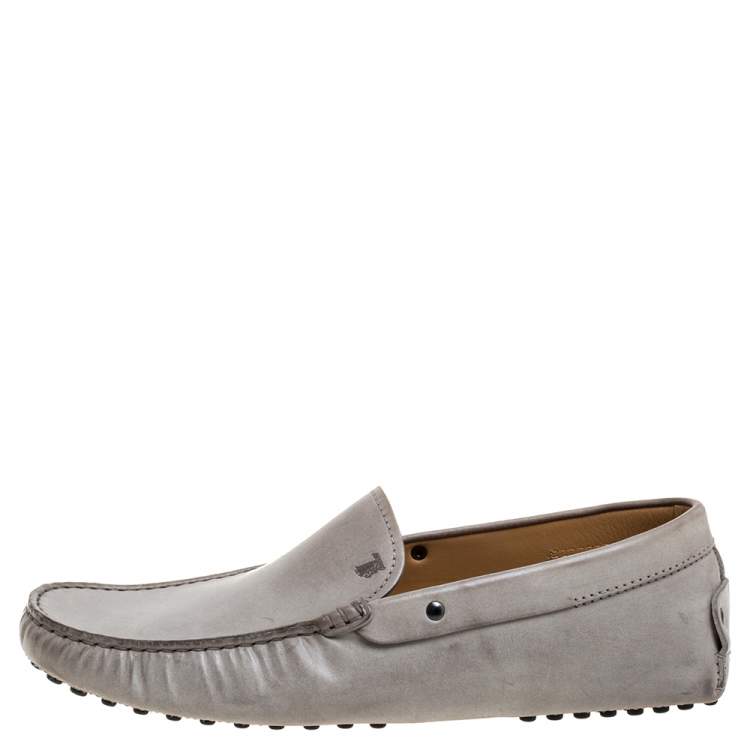 Pre Owned Tod's Grey Leather Slip On Loafers Size 41.5