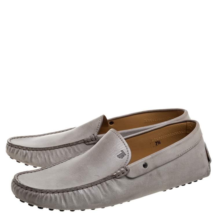 Pre Owned Tod's Grey Leather Slip On Loafers Size 41.5