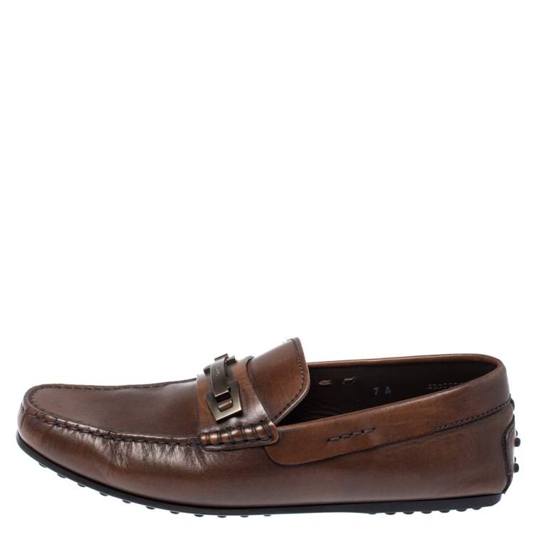 Pre Owned Tod's Brown Leather Macro Clamp Loafers Size 41A