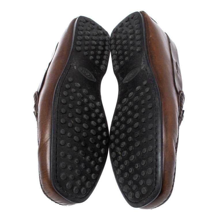 Pre Owned Tod's Brown Leather Macro Clamp Loafers Size 41A