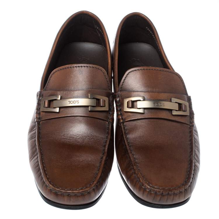 Pre Owned Tod's Brown Leather Macro Clamp Loafers Size 41A