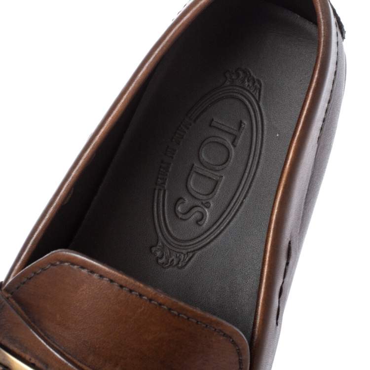 Pre Owned Tod's Brown Leather Macro Clamp Loafers Size 41A